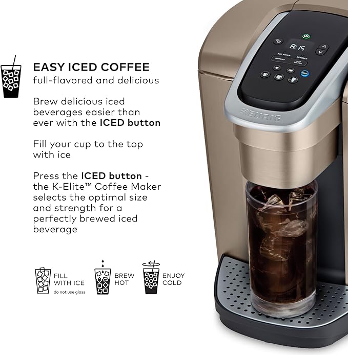 Keurig K-Elite Single Serve K-Cup Pod Coffee Maker, with Strength and Temperature Control, Iced Coffee Capability, 8 to 12oz Brew Size, Programmable, Brushed Gold - Image 3