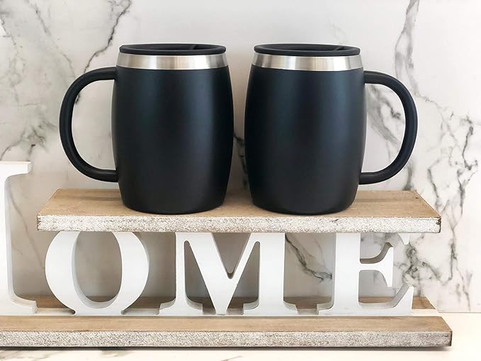 CHILLOUT LIFE Stainless Steel Insulated Coffee Mugs Set of 2 (14 oz) - Double Wall Coffee Cups With Spill Resistant Lid & Strong Handle, Shatterproof Cups for Cold Drinks, Hot Beverages - Image 4