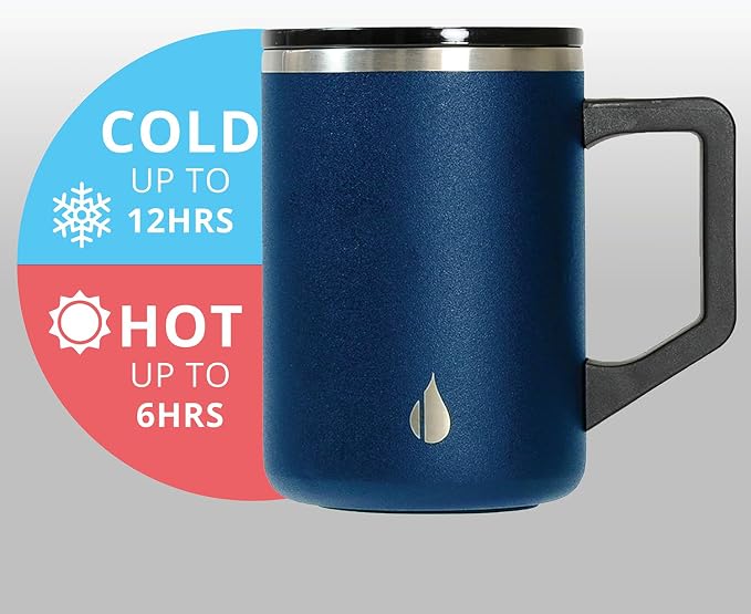 Elemental Insulated Coffee Mug - Triple-Wall Stainless Steel Summit Travel Cup for Hot and Cold Drinks - Thermal Coffee Mug with Lid and Handle for Camping, Office & Travel 16oz - Navy Blue - Image 5