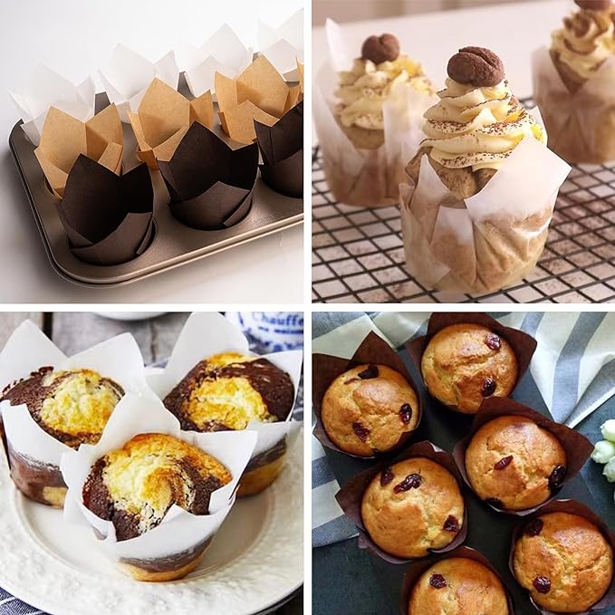 200pcs Tulip Cupcake Liners, Premium Muffin Liners Holders for Baking Cups, Greaseproof Cupcake Wrappers in Standard Size, Classic Parchment Paper Cupcakes Liner for Party, Christmas by JIRNGLA - Image 5