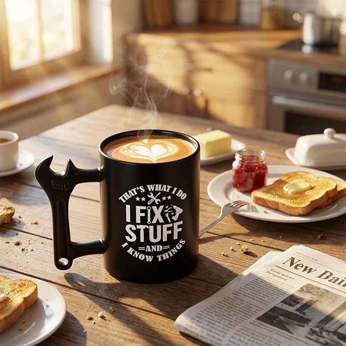 LOZACHE Funny Dad Coffee Mug with Wrench Handle – “That’s What I Do, I Fix Stuff And I Know” Mug for Men, Unique Father’s Day Birthday Graduation Gift for Him Dad Grandpa Husband Mechanic - Image 8