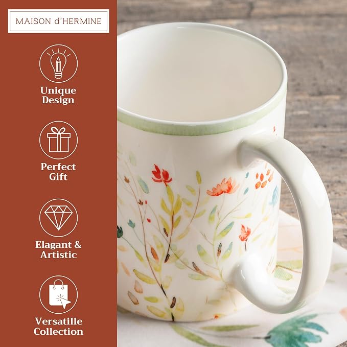 Maison d' Hermine Coffee Mug with Handles Tea Cups (15 Ounce, Pack of 1) | Fine Bone China Coffee Mugs for Hot Beverages Cappuccino Latte Home Restaurant Hotel Spring Summer -Colmar - Green - Image 2