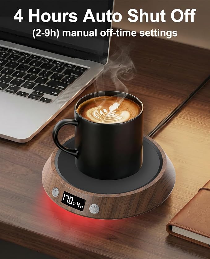 Kepwam Coffee Mug Warmer - 50W Electric Coffee Warmer for Desk 3 Temp Settings & 2-9 Timer Smart Cup Warmer for Desk Candle Warmer Plate with LED Lights Beverage Tea Milk Warmer for Home & Office - Image 3