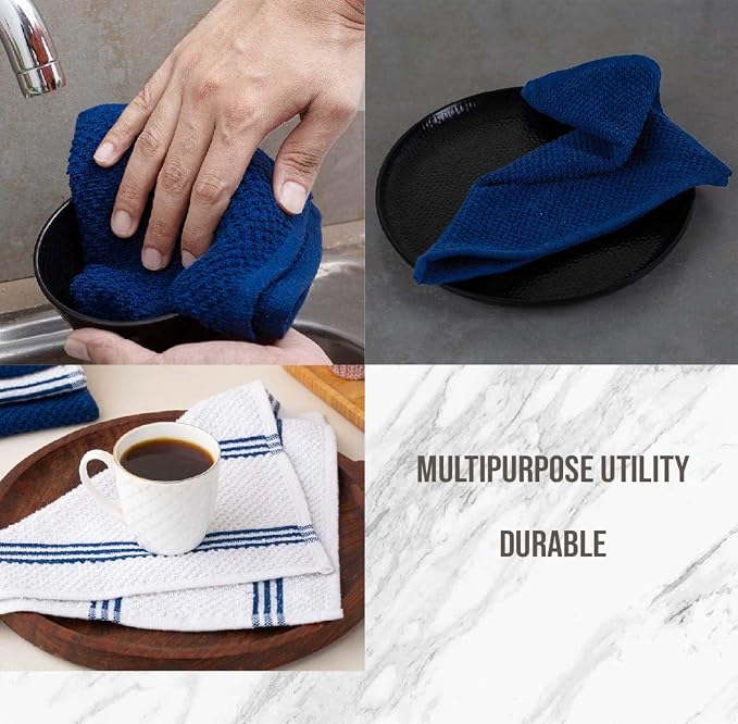LANE LINEN Tea Towels - 16 Pc Set with Silicone Oven Mitts and Pot Holders, Cotton Kitchen Towels, Absorbent Dish and Hand Towels - Indigo - Image 9