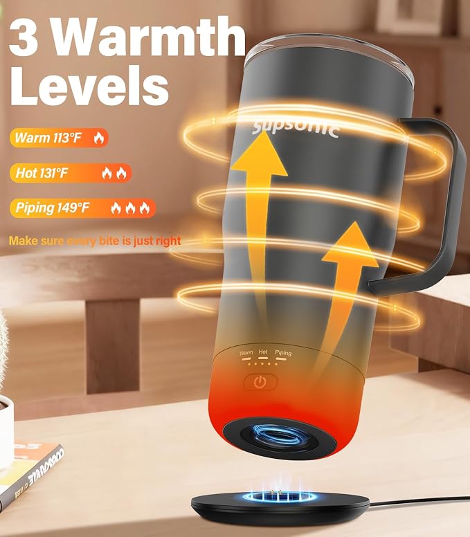 Supsonic Heated Coffee Mug Rechargeable, 20oz Long-Lasting Battery (S3) | Dry-burn protection, 2Hr auto-off, 3-Temp settings, Constant temperature, Inner stainless steel, Warm gift for men women - Image 2