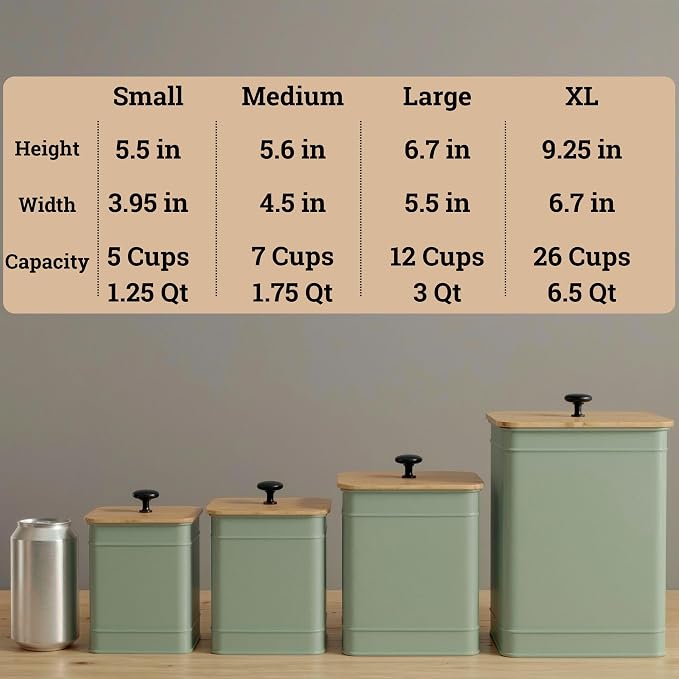 Kitchen Canisters for Countertop Set of 4 w/ Chalkboard Labels & Marker Pen | Airtight Easy Open Bamboo Lids, Dent-Resistant Thick Metal, Customizable Chalkboard Labels, Marker Pen Included, Set of 4 - Image 6