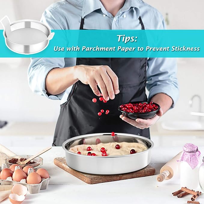 P&P CHEF 9.5 Inch Cake Pan Set of 1, Stainless Steel Round Cake Baking Pan | Layer Cake Tin Bakeware for Cooking Steaming, Ideal for Birthday Wedding Anniversary, Fit for Home & Commercial Use - Image 5