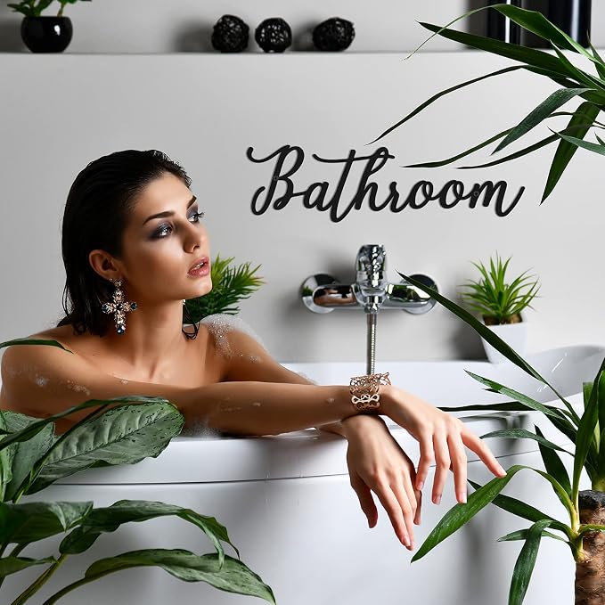 Jetec Bathroom Decor Sign, Vintage Metal Bathroom Sign Wall Decor Farmhouse Door Art Vintage Room Wall Art with Black Letter - Image 3