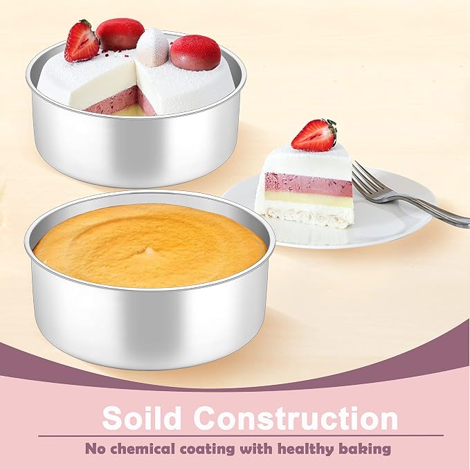Herogo Cake Pans Set of 2, 6'' x 3'' Stainless Steel Deep Round Baking Pans, for Layer Birthday Wedding Christmas Cakes, Deep Side & One-piece Construction, Oven & Dishwasher Safe - Image 6