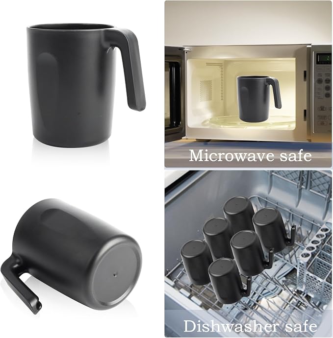 Homienly Unbreakable Coffee Mug Set - 6 Wheat Straw Reusable Cups | Dishwasher Safe Drinking Glasses | Alternative to Plastic Mugs & Glass Cups 16 oz for Camping, Kitchen (Black) - Image 5