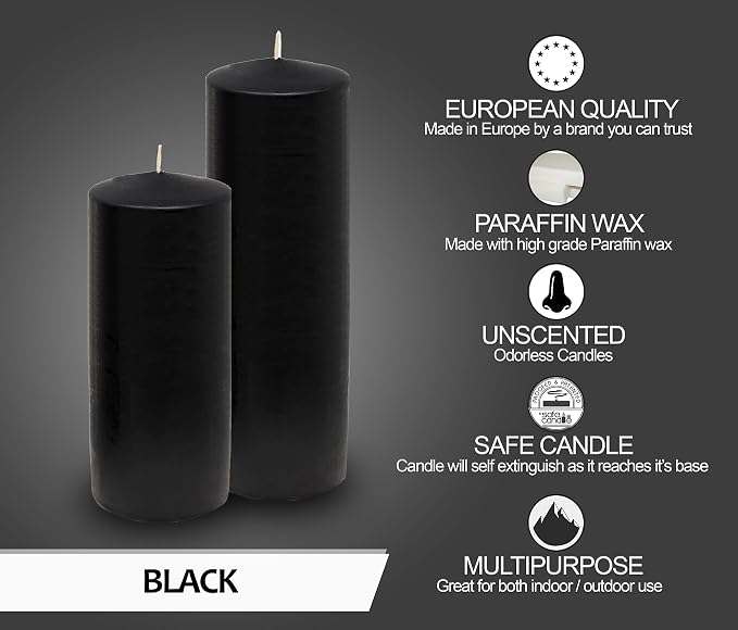 Hyoola Black Pillar Candles 2x8 Inch - 4 Pack Unscented Pillar Candles - European Made - Image 4