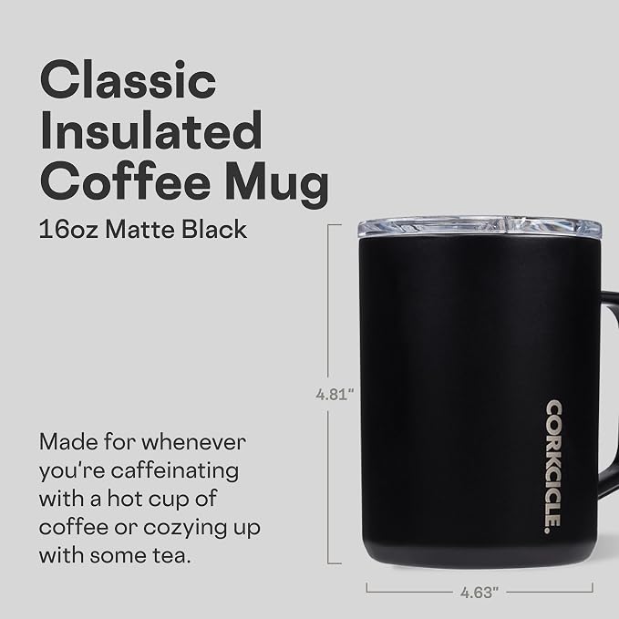 Corkcicle Classic Coffee Mug - Triple Insulated Stainless Steel for Travel - Shatter-Proof Lid - Easy Grip - Keeps Drink Hot Over 3 Hours - Holiday Mug Gift - Great for Gifting Warmth - 16 oz - Black - Image 2