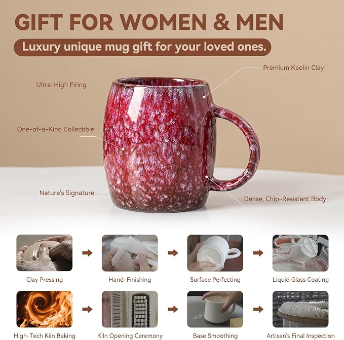 Sakura Nebula Ceramic Coffee Mug - 14 oz Unique Mug with Large Handle, Barrel Cute Mug for Women Men, Aesthetic Coffee Cup Gift for Home Office - Image 4