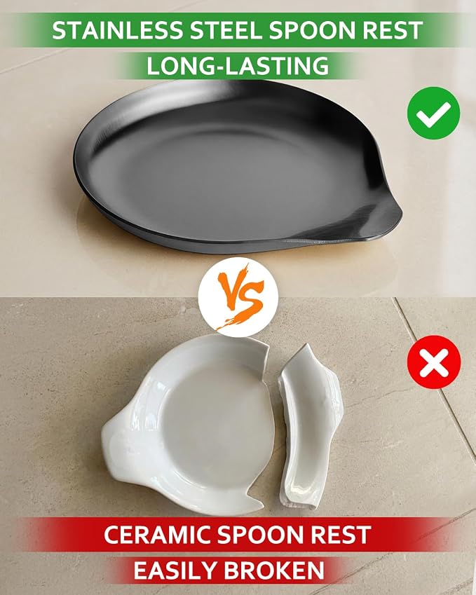 VanlonPro Stainless Steel Spoon Rest, Spatula Ladle Holder, Stainless Steel Utensil Spoon Rest Holder, Brushed Finish, Dishwasher Safe 5.9 x 5.1 Inch (Round Black 1PC) - Image 7