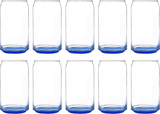 DISCOUNT PROMOS Beer Can Glasses Set of 10, 16 oz. Pint Sized, Soda Can Shape, Glassware, Blue