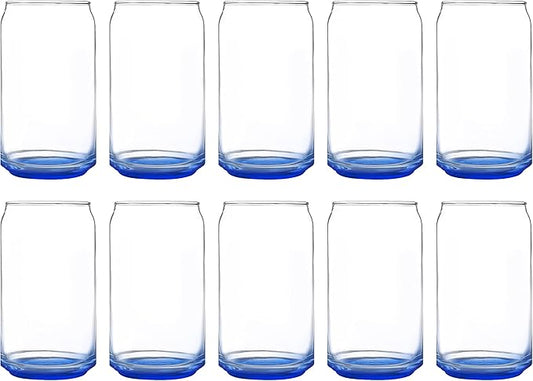 DISCOUNT PROMOS Beer Can Glasses Set of 10, 16 oz. Pint Sized, Soda Can Shape, Glassware, Blue