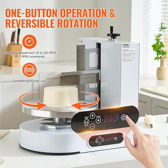 VEVOR Cake Decorating Machine, Cake Cream Spreading Coating Smearing Machine, Low Noise Cake Frosting Machine, Turntable with Adjustable Scraper, for 4" to 12" Cake, 25-320RPM Rotating Speed, White