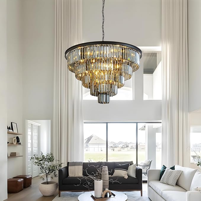 Smoke Gray Crystal Chandelier Modern Large Dining Room Light Fixture | 30''Big Black Round Chandelier,5-Tier K9 Crystal Luxury High Ceiling Pendant for Living Room,Kitchen,Foyer,Staircase,Entryway - Image 6