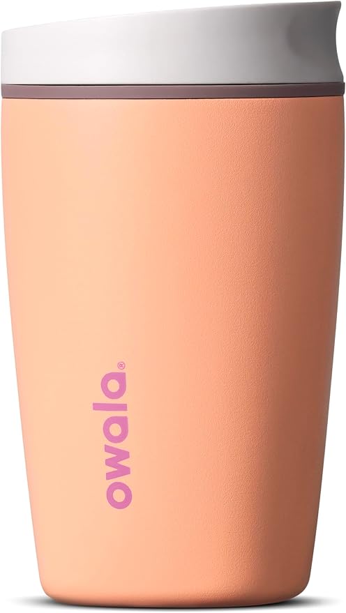 Owala SmoothSip Slider Insulated Stainless Steel Coffee Tumbler, Reusable Iced Coffee Cup, Hot Coffee Travel Mug, BPA Free 12 oz, Peachy Keen by Unknown
