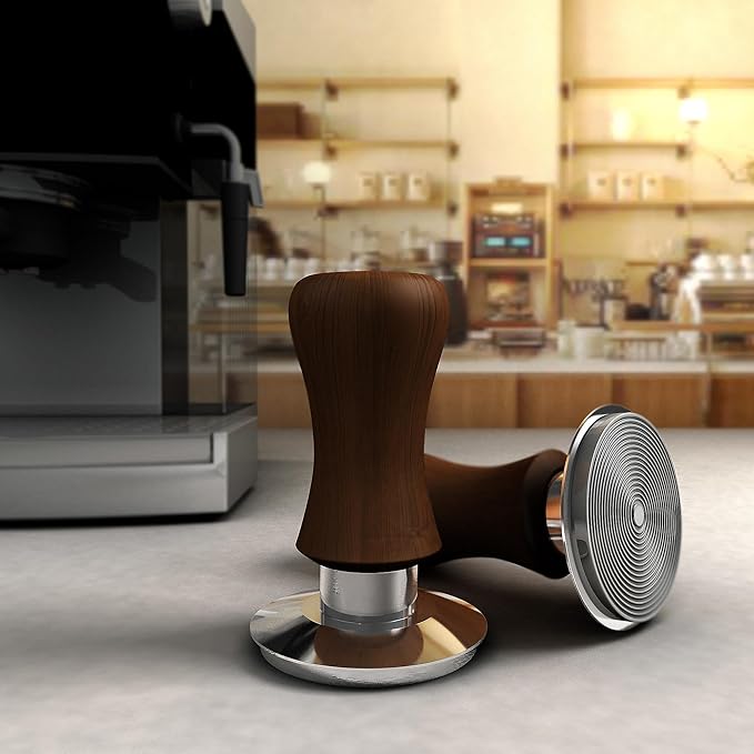 KYONANO 58.5mm Espresso Tamper, 30lb Spring-Loaded Calibrated Coffee Tamper, 304 Stainless Steel, Cuibourtia Wooden-Handle, Barista Tamper Suit for Over 58MM Espresso Portafilter