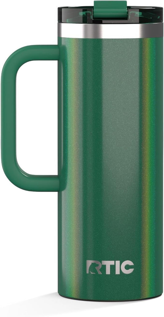 RTIC 20oz Road Trip Travel Mug with Lid and Handle, Ceramic Lined, Insulated, Stainless Steel, Metal, Double Wall Vacuum-Insulation, Portable Coffee, Tea Cup for Hot and Cold Drink, Pine Tree Glitter by RTIC