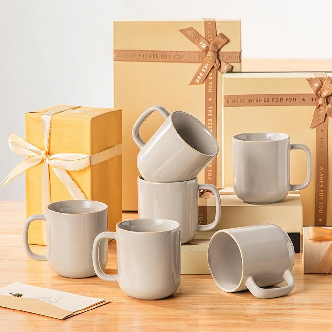 vancasso 16 oz Coffee Mugs Set of 6, Large Ceramic Mug with Handle, Unique Glaze Coffee Cups for Latte, Cappuccino & Hot Cocoa, Dishwasher & Microwave Safe, Gray, Series PLAYA - Image 7