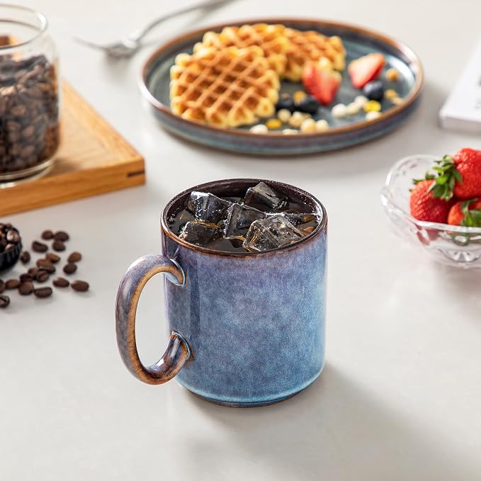 vancasso ONION Ceramic Coffee Mugs Set of 6, 16 Oz Coffee Cups for Latte, Cappuccino, Tea & Hot Cocoa, Artisan Modern Style for Coffee Bar, Home & Kitchen, Microwave & Dishwasher Safe, Deep Blue Gray - Image 7