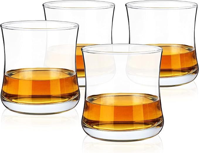 True Bourbon Glass, Whiskey Glasses, Clear Tumbler for Old Fashioned, Scotch, Vodka, Tequila, Brandy, Rum, Gin, Home Bar Glassware, 10 oz Set of 4 by True