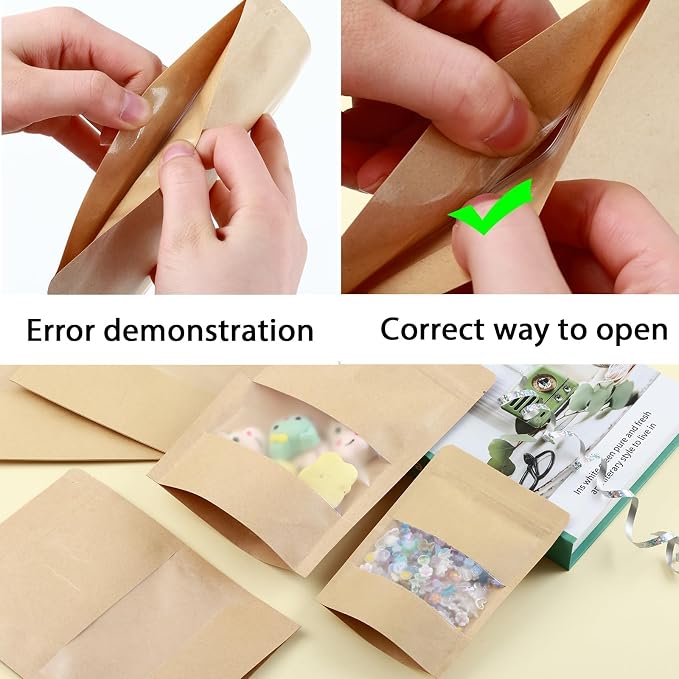 4X6 Resealable Bags Kraft Mylar Bags for Food Storage 300 Pcs Mylar Bags with Window Candy Packaging Reclosable Small Stand Up Pouches Edible Packaging, Kraft Paper Bags for Small Business - Image 5