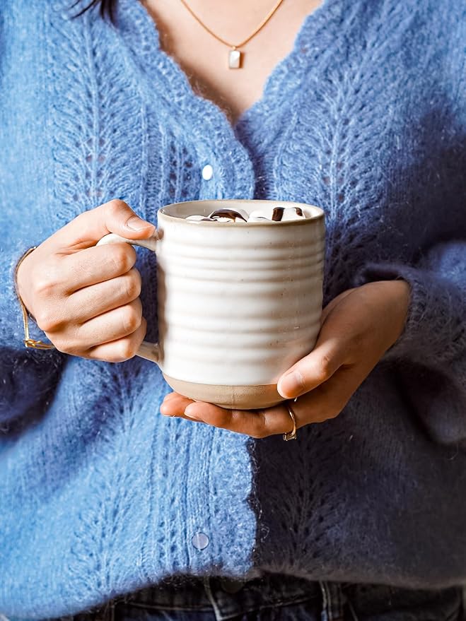LE TAUCI Coffee Mugs 15 oz, Ceramic Coffee Cups for Latte, Hot Tea, Cappuccino, Mocha, Cocoa, Housewarming Wedding Present Mug Set - Set of 4, Arctic White - Image 2
