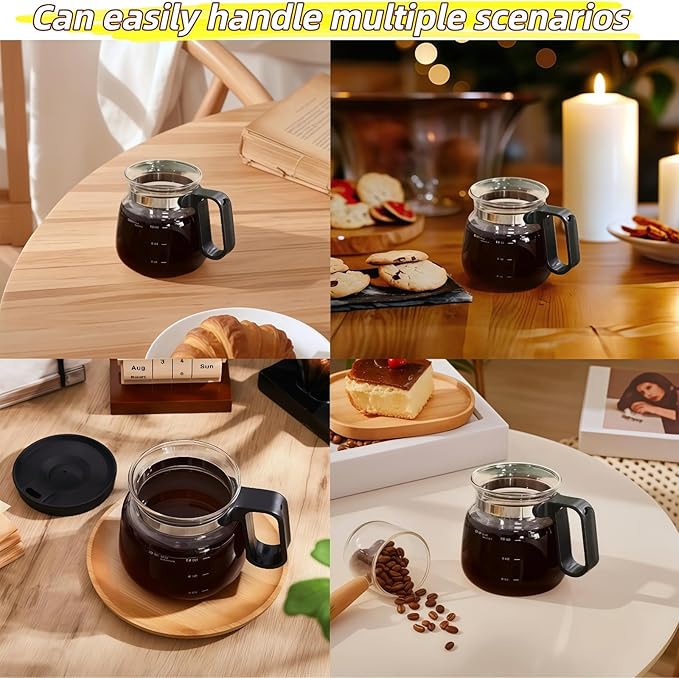 Coffee Pot Mug, 16oz Glass Novelty Coffee Cup with Leak-Proof Lid, Ideal Gift for Coffee Lovers, Mini Tea Pot Design for Home & Office Use