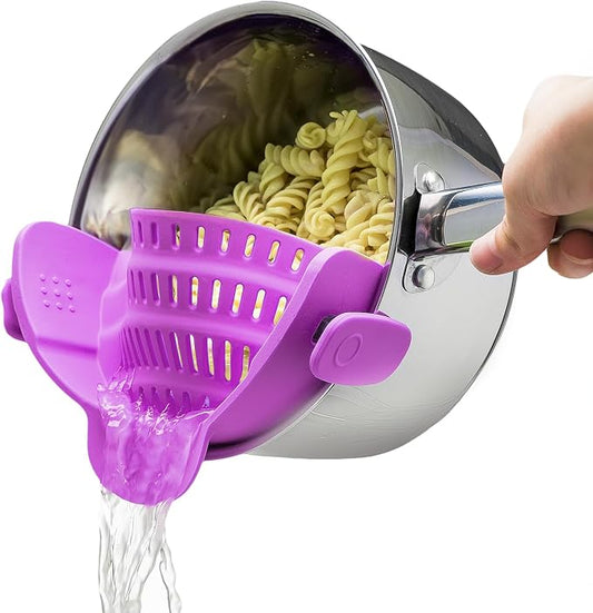 Kitchen Gizmo Snap N Strain Pot and Pasta Strainer - Strainers and Colanders - Adjustable Silicone Clip On Strainer for Pots, Pans, and Bowls - Kitchen Colander - Purple by KitchenGizmo