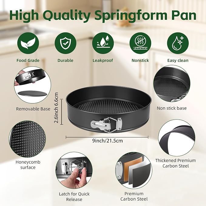 9 Inch Nonstick Springform Pan - Cheesecake Pan with Removable Bottom, Round Baking Mold for Cheesecake, Pie, Desserts & More - Baking Bakeware Accessory, Matte Black - Image 2