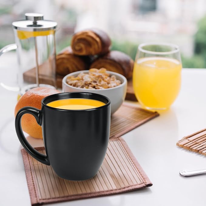 16 OZ Black Stoneware Coffee Mugs Set of 6 | Large Ceramic Coffee Cups with Handle, Porcelain Coffee Mugs Sets for Latte, Milk, Tea and Juice - Image 3