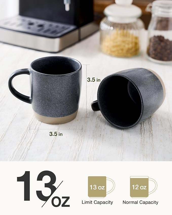famiware Coffee Mugs Set of 8, Milkyway 13 oz Mug Set, Ceramic Cup Set with Handle for Coffee, Tea, Cocoa, Milk, Matte Dark Charcoal - Image 3