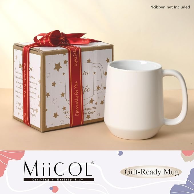 Miicol 16 oz Large Ceramic Coffee Mug, Tea, Mulled Drinks Cup, Gift for Office Staff or Home Using, Microwave and Dishwasher Safe, Frosted Surface, White - Image 9