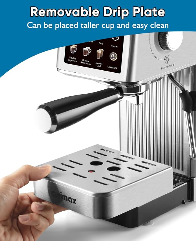 CUSIMAX Espresso Machine with Powerful Steam Wand for Latte & Cappuccino | 20Bar Compact Coffee Machine Stainless Steel Espresso Maker with 34oz Remevable Water Tank - Image 6