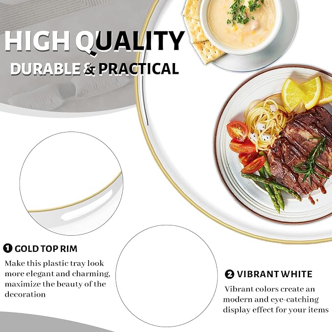 MAONAME 13" White Decorative Tray, Plastic Round Serving Tray with Handles | Decorative Tray for Coffee Table, Modern Ottoman Tray, Circle Tea Tray, Round Melamine Tray for Living Room, Bathroom - Image 3