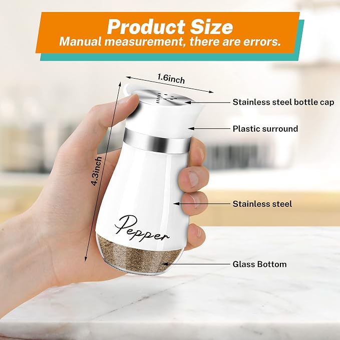 Salt and Pepper Shakers - 4 oz White Glass Set with Stainless Steel Lids | Refillable Glass Shakers with Stainless Steel Lids for Cooking, Dining, RV Trips, Camping and BBQs; 4 oz Capacity Each. - Image 2