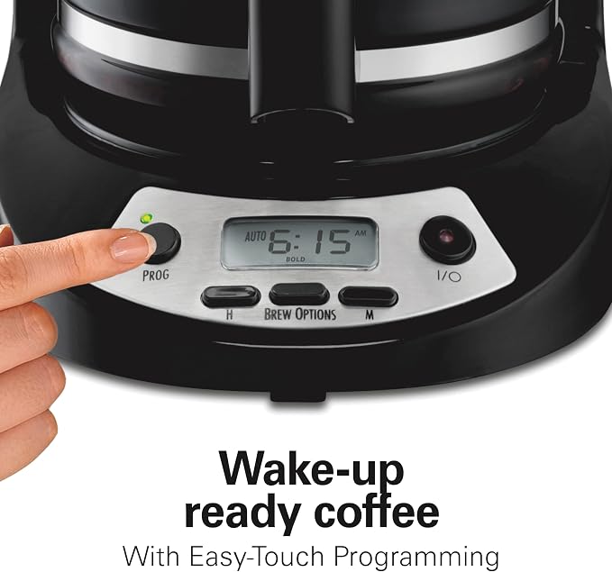 Hamilton Beach 12 Cup Programmable Drip Coffee Maker | Regular & Bold Brew Options | Auto Pause and Pour | Glass Carafe | Black with Stainless Accents | 46299J - Image 2