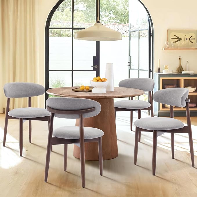 COLAMY Wooden Dining Chairs Set of 2, Modern Fabric Upholstered Dining Room Chair, Farmhouse Kitchen Chairs with Foot Pegs, Light Grey - Image 6