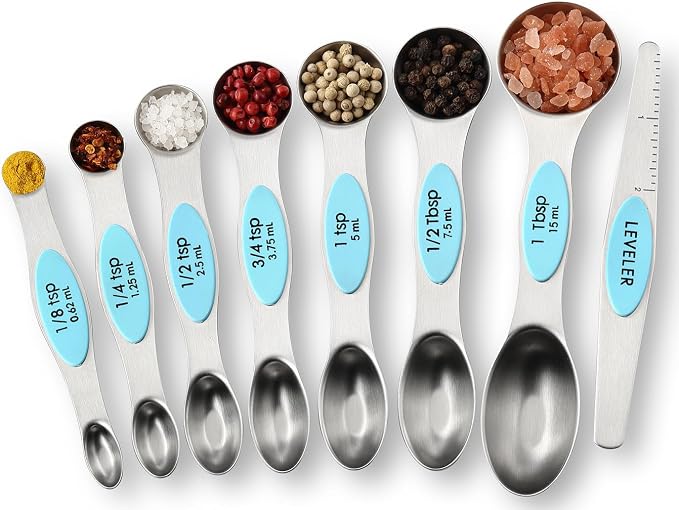 Spring Chef Magnetic Measuring Cups & Spoons Set of 15, Patented, Aqua Sky | Stackable Stainless Steel Measuring Cups & Heavy Duty Metal Measuring Spoons with Levelers for Dry & Liquid Ingredients - Image 8