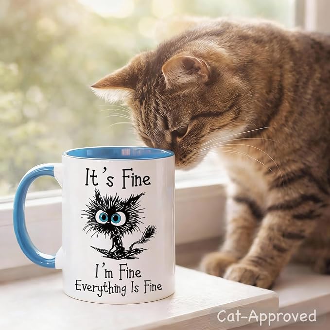 Funny Cat Coffee Mug for Cat Lovers, Everything Is Fine Mug 11oz | Double-Sided Print, Microwave & Dishwasher Safe, Sarcastic Saying - Image 4