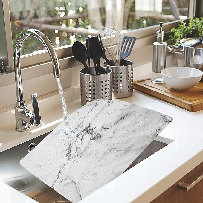 GENNISSY Marble Placemats Washable for Dining Table Set of 6 Thin Environmental Table Mats Wipeable Easy Clean for Kitchen Dinner Party (White Marble) - Image 3