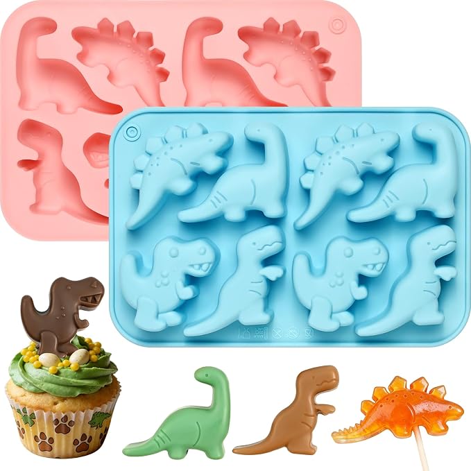 Dinosaur Silicone Mold, 2-Pack Dinosaur Chocolate Molds 16 Cavity | 3D Cute Dinosaurs Animal Candy Molds for Ice Cubes, Jelly, Pudding, Cake Decorations, Cookies, Soaps, Birthday Party by SIQINZONGWA