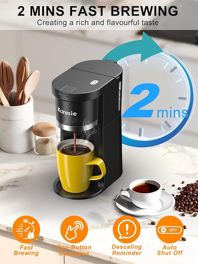 Small Single Serve Coffee Maker, Fast Brew for Pods & Ground Coffee, 6-12 Oz Brew Sizes, One-Button Single Cup Coffee Maker, Coffee Machine with Descaling Reminder,Black - Image 3
