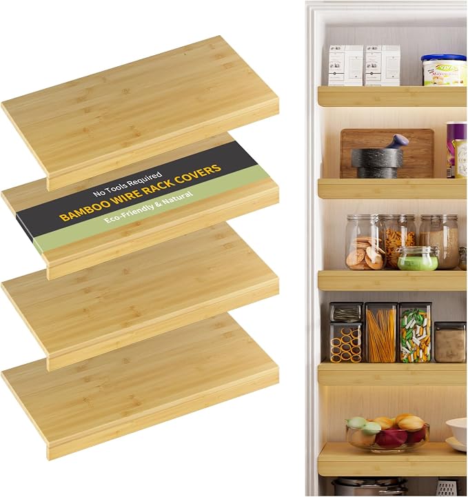 Wire Shelf Covers, Bamboo Wire Rack Covers for Pantry, Closet，Kitchen (4pcs, 34" W x 16" D, Natural) by ClimbHope