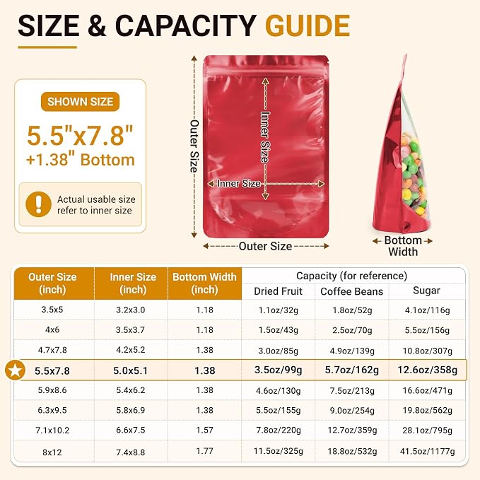 ANZNKU 100PCS Mylar Bags Resealable Small Smell Proof Bags(Red, 5.5x7.8) | Stand Up Foil Pouches Clear Window, Sealable Bags for Small Business Packaging Snack Party Favors Candy Treats Food Storage - Image 2
