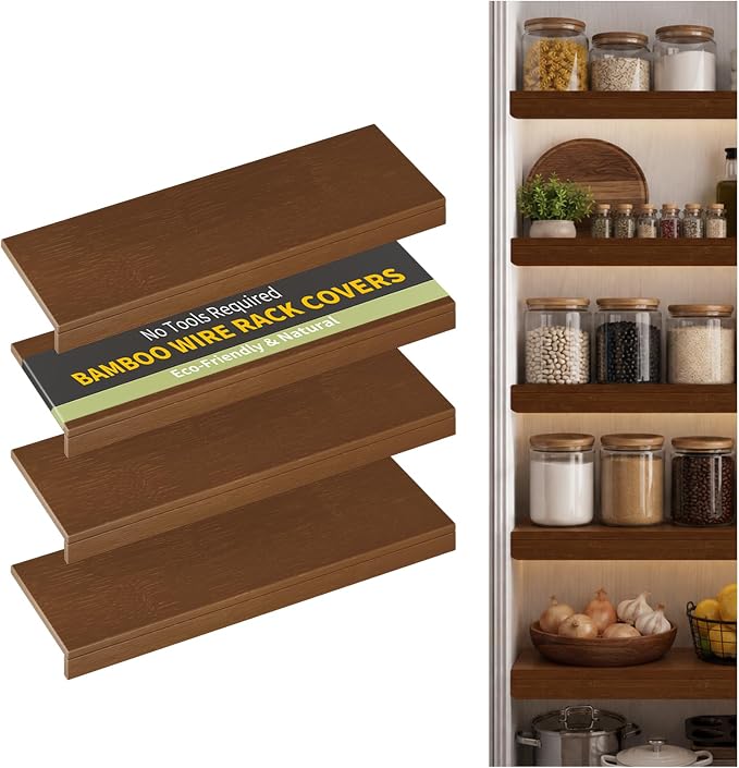 Wire Shelf Covers, Bamboo Wire Rack Covers for Pantry, Closet，Kitchen (4pcs, 36" W x 12" D, Walnut) by ClimbHope