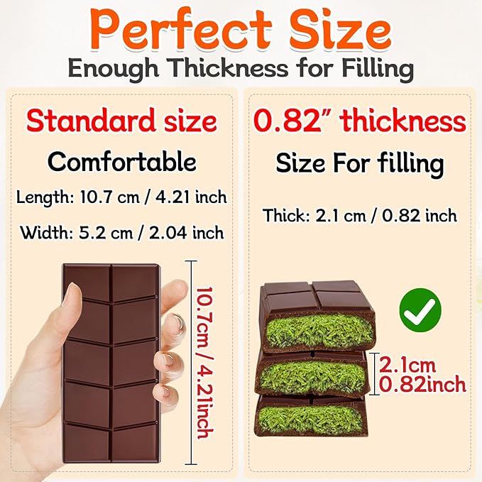 Chocolate Bar Mold 0.82inch Deep 2 Pack,Thick Dubai Stuffed Pistachio Silicone Molds Kit for Making Big Shapes Filling Candy Granola Bar and Pastry Snacks
